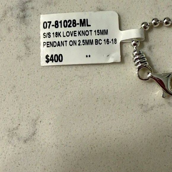 Sterling Silver and 18 yellow gold Lagos Love Knot 15MM Pendant on chain - Picture 3 of 5